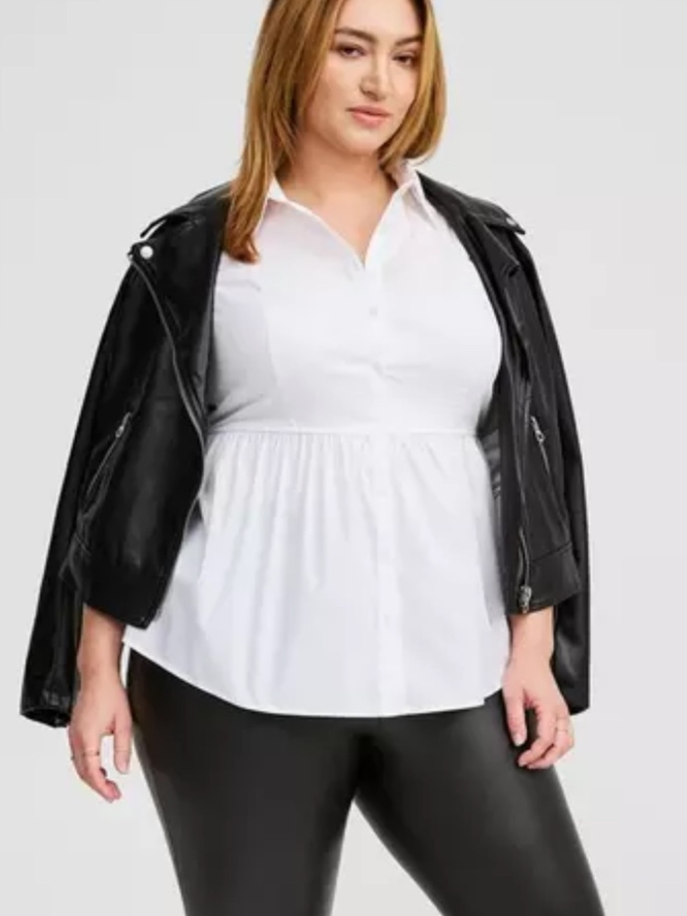 Torrid white button-down blouse featuring long sleeves and a peplum 5X nWT